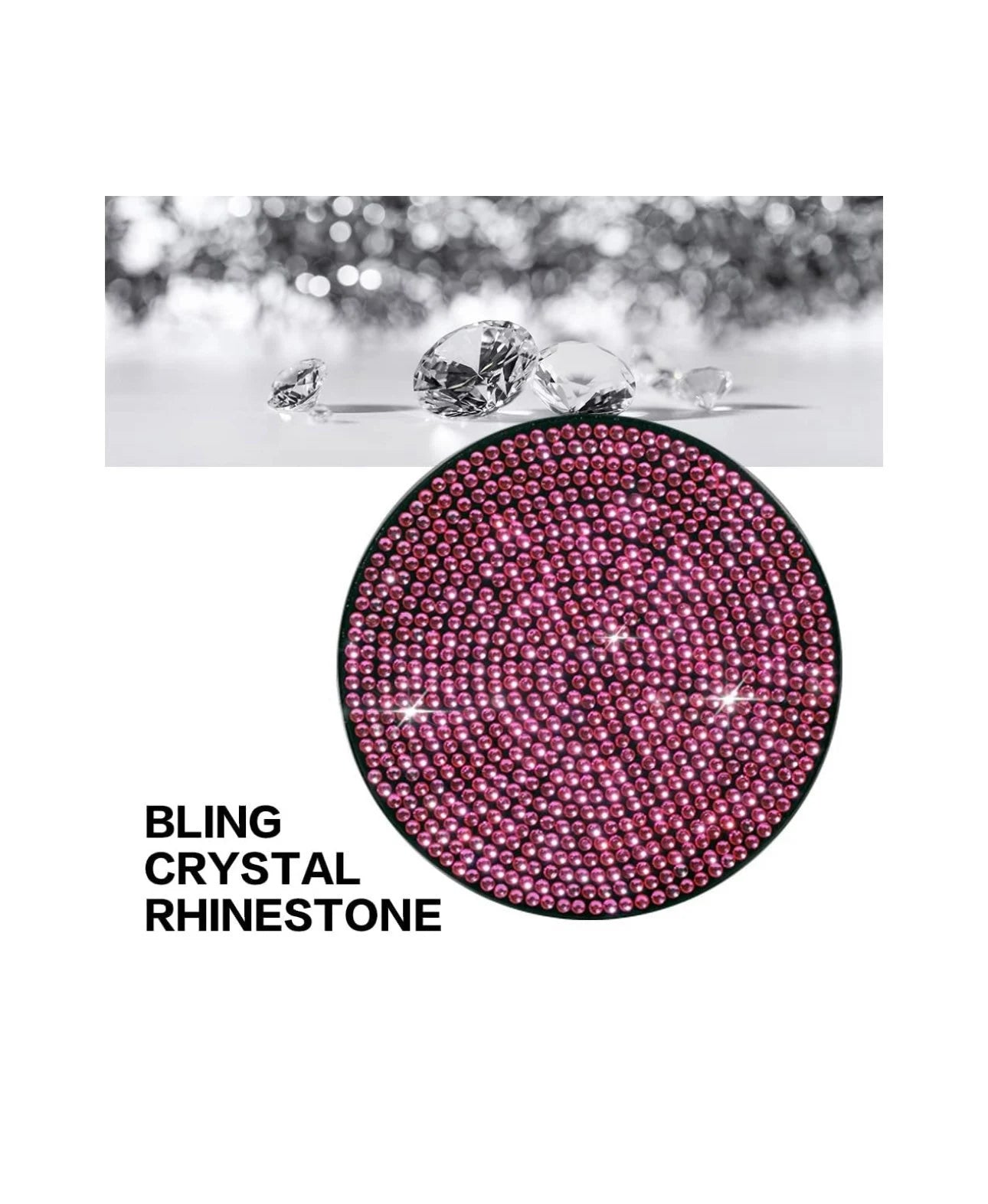 2 Hot Pink Fuschia Rose Diamond Fully Encrusted Crystal Coasters Cup Holder Insert Bling Luxury Embellishment Round Car Decor SUV Anti-Slip