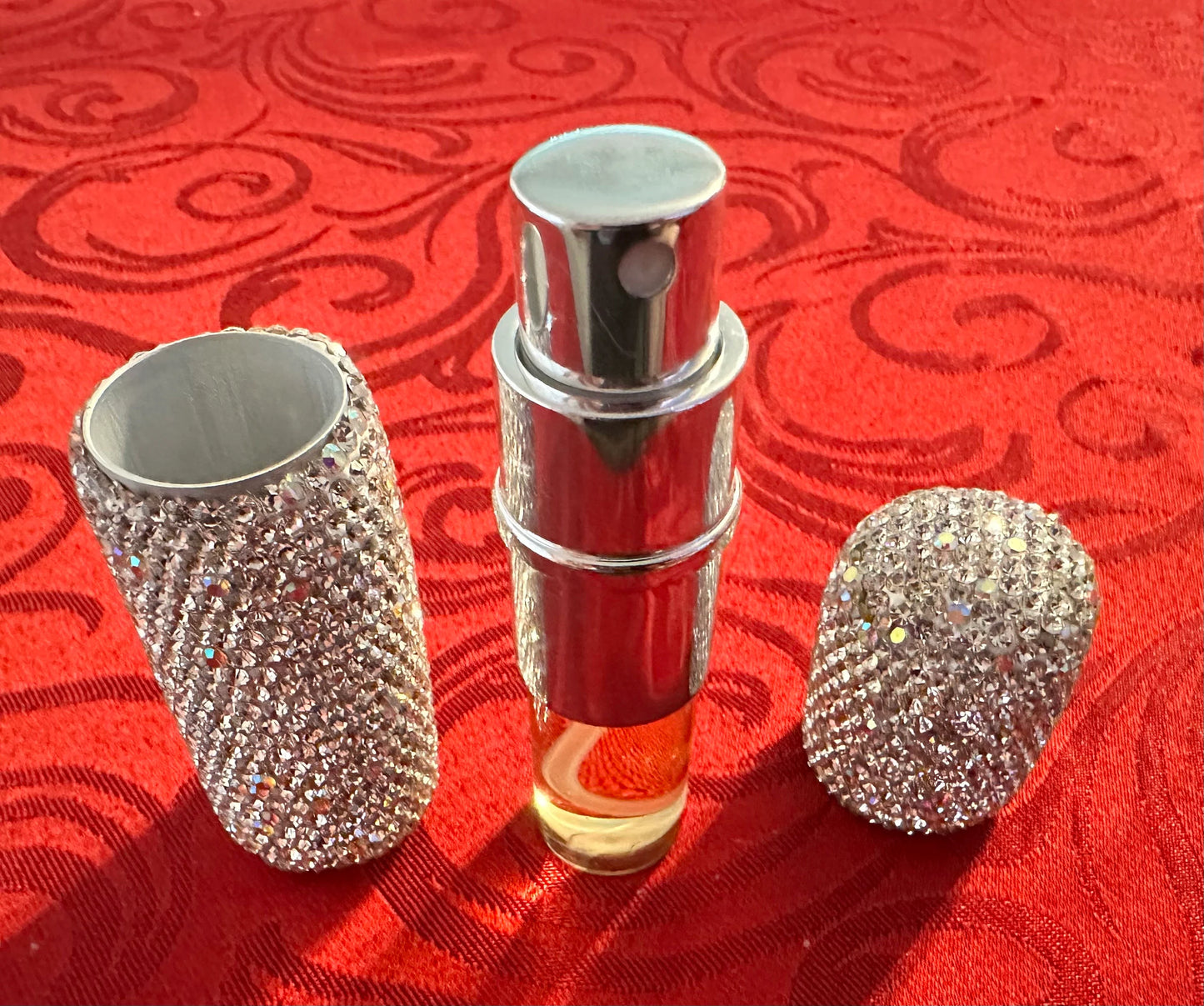 Crystal Encrusted Perfume Atomizer Sprayer Bottle Travel Size White Diamond & Aurora Borealis Bling Reusable Refillable Women Feminine Gift