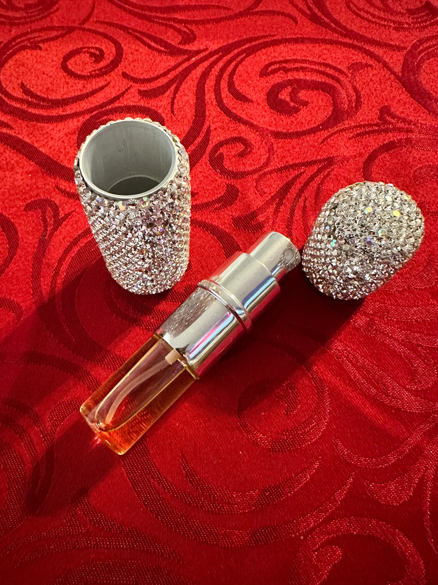 Crystal Encrusted Perfume Atomizer Sprayer Bottle Travel Size White Diamond & Aurora Borealis Bling Reusable Refillable Women Feminine Gift
