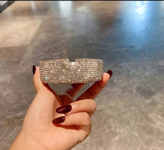 Ashtray Crystal Encrusted Metal Base with White Diamond Aurora Borealis AB Lightweight Blinged Out Room Decor Feminine Gift Smoking Accessory