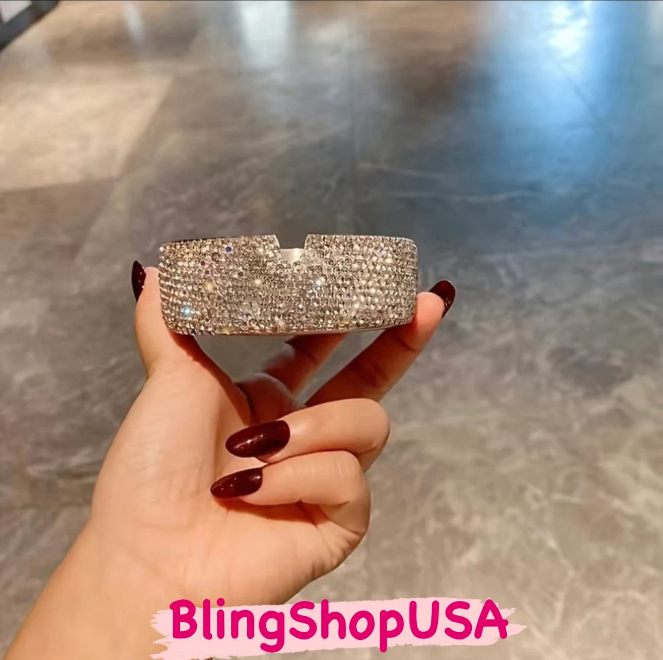 Ashtray Crystal Encrusted Metal Base with White Diamond Aurora Borealis AB Lightweight Blinged Out Room Decor Feminine Gift Smoking Accessory