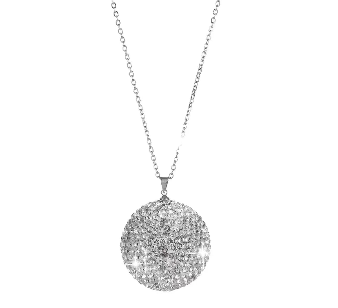 Crystal Encrusted Car Pendant Disco Ball Necklace Glam Ornament Rear View Mirror Hanging Charm Accessories Feminine Women Gift