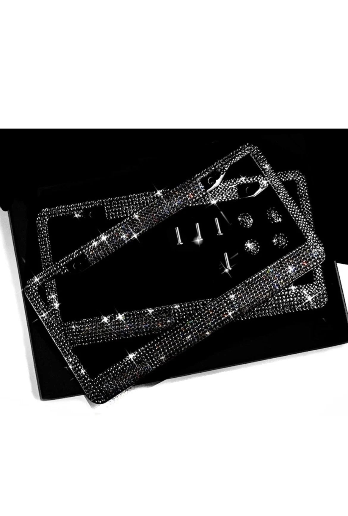 2 Swarovski Crystal JET BLACK Dark Diamond Handmade Luxury Sparkle Blacked Out License Plate Frame Cover Crystal Bling Caps Car Accessory