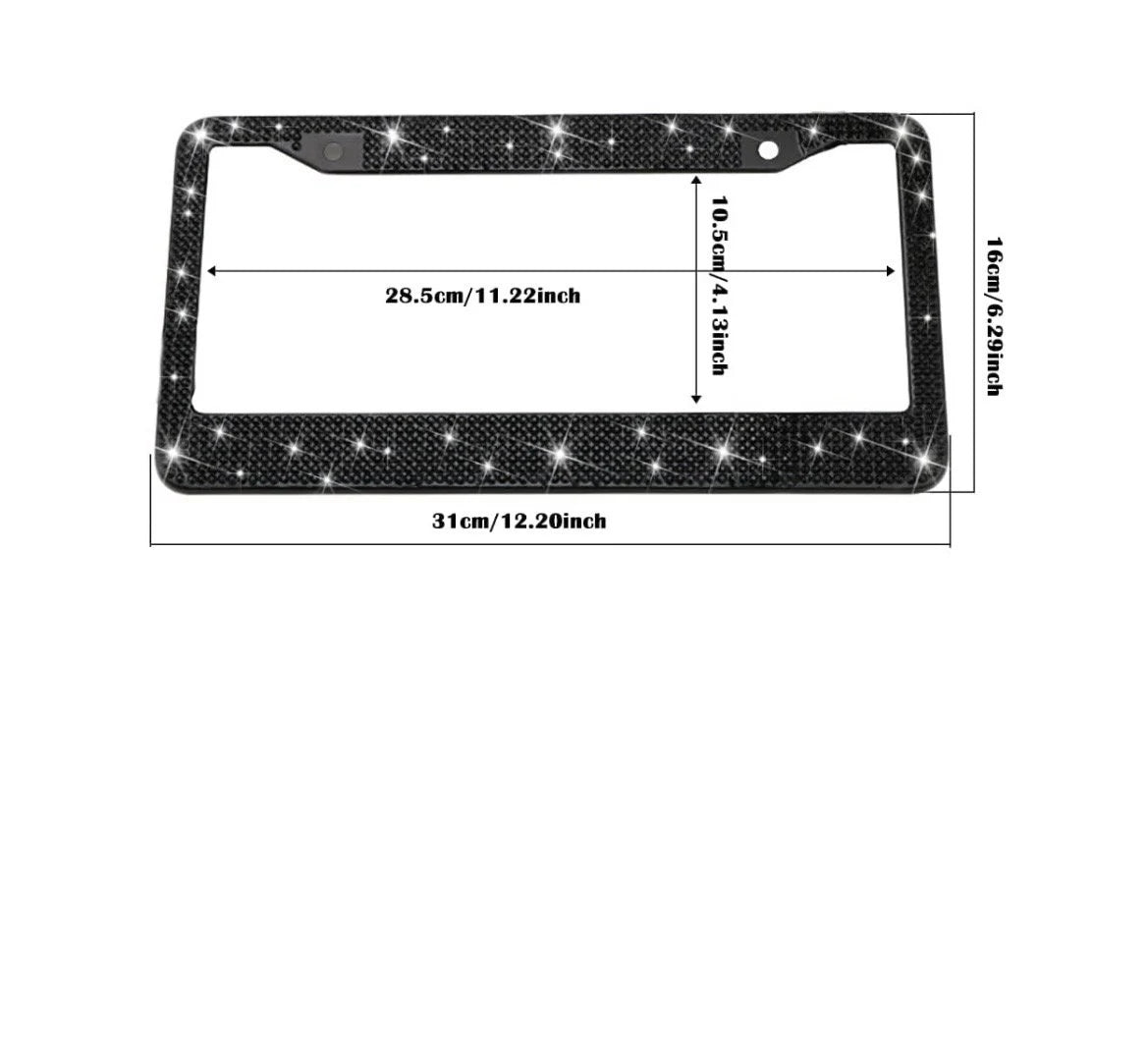 2 Swarovski Crystal JET BLACK Dark Diamond Handmade Luxury Sparkle Blacked Out License Plate Frame Cover Crystal Bling Caps Car Accessory