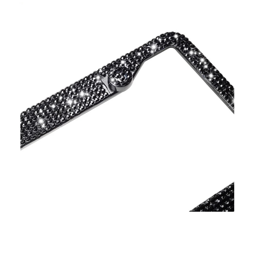2 Swarovski Crystal JET BLACK Dark Diamond Handmade Luxury Sparkle Blacked Out License Plate Frame Cover Crystal Bling Caps Car Accessory