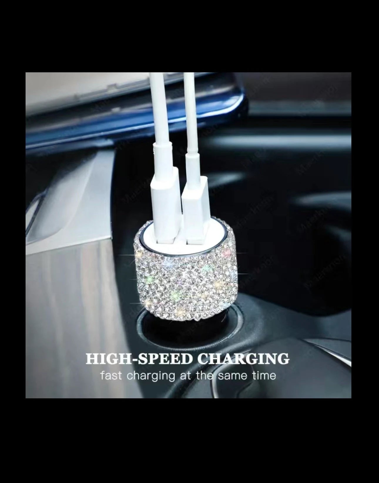 Crystal Encrusted Dual USB Car Fast Charger Luxury Diamond Bling Adapter Black, White, Baby Pink, Ruby Red Colors