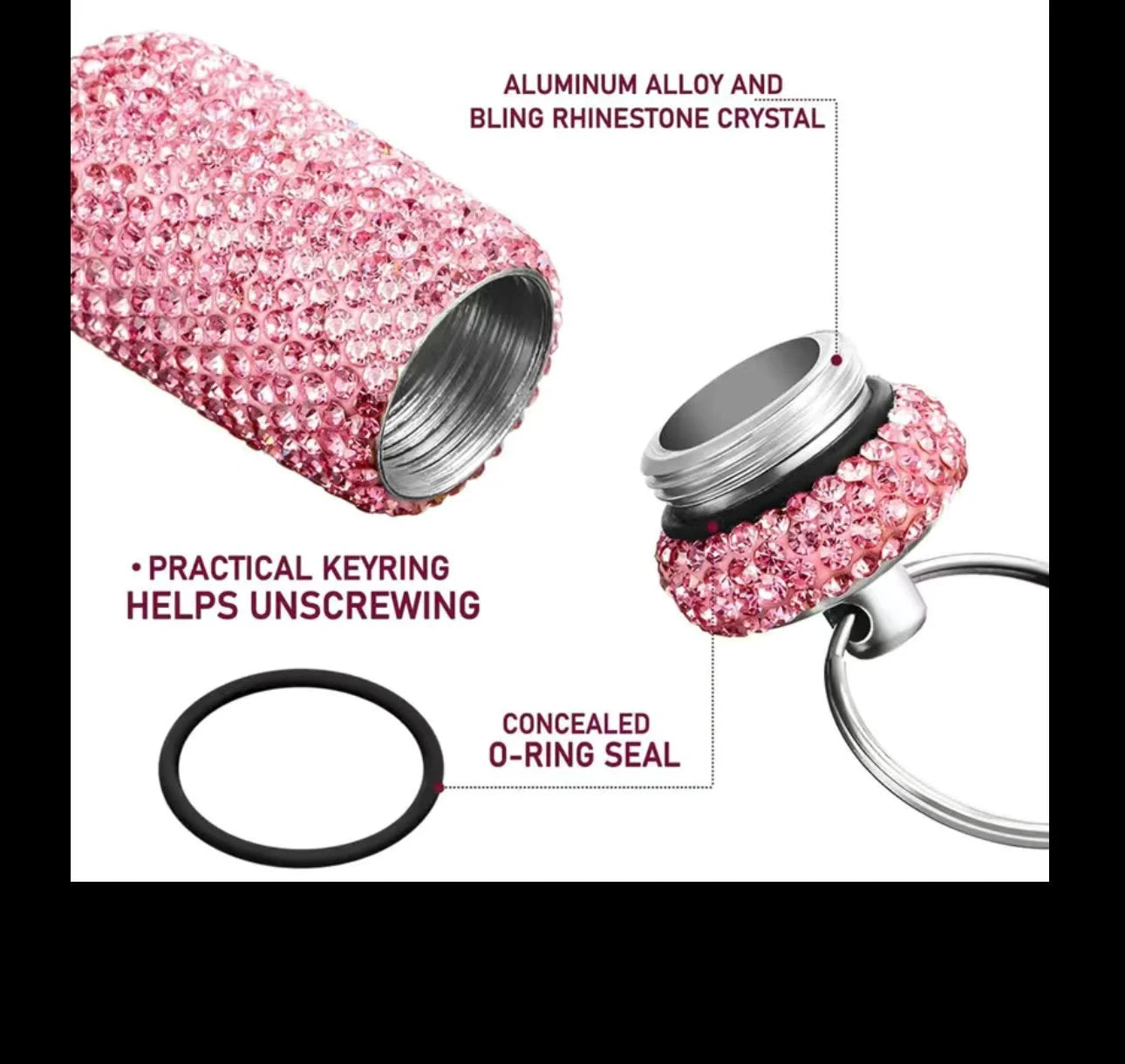 Mini Pill Bottle Keychain Colorful AB Crystal Encrusted Bling Container Portable Box Case Waterproof Travel Medicine Aurora Borealis