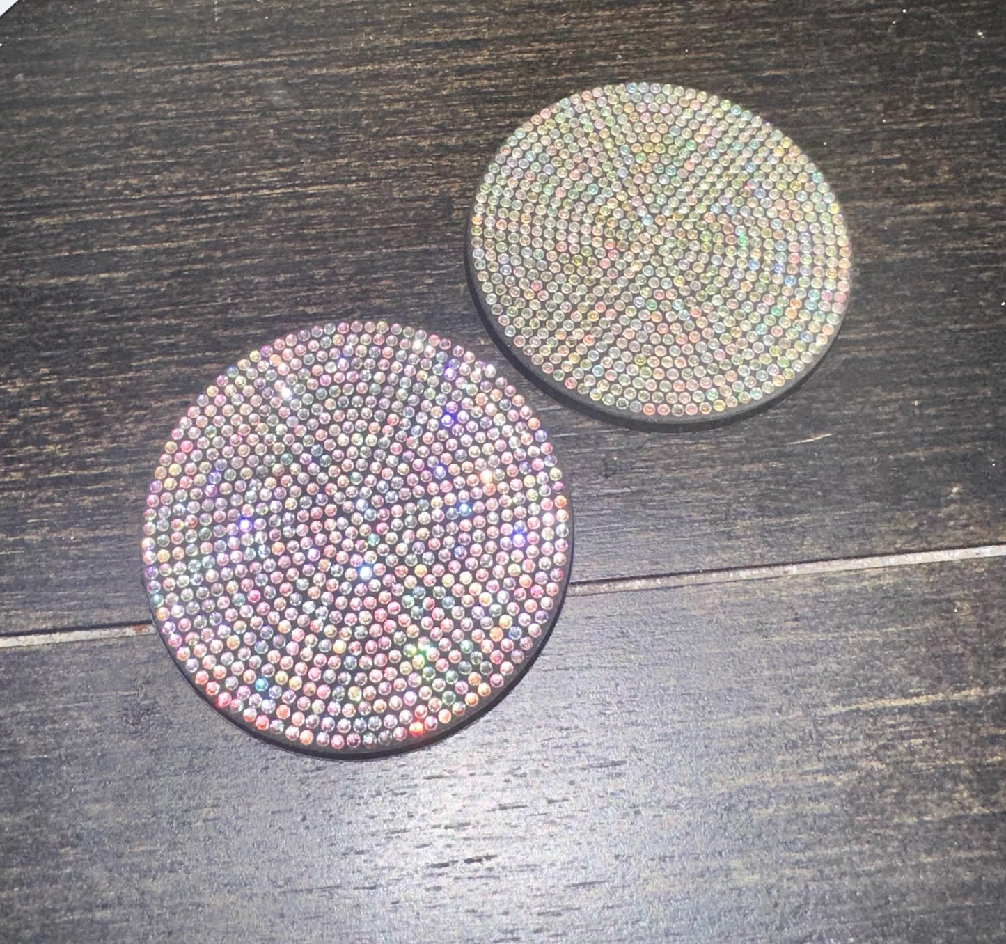 2 Colorful AB Diamond Fully Encrusted Crystal Coasters Cup Holder Insert Bling Diamond Luxury Embellishment Car Decor SUV Anti-Slip Coaster