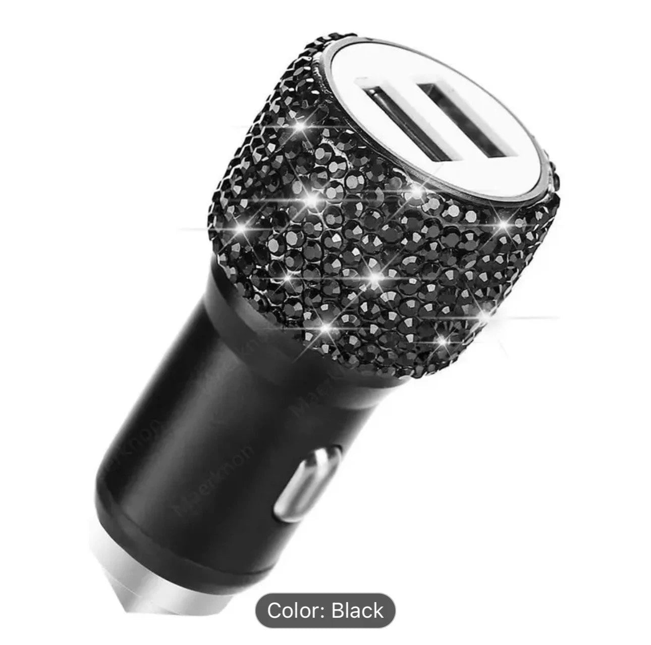 Crystal Encrusted Dual USB Car Fast Charger Luxury Diamond Bling Adapter Black, White, Baby Pink, Ruby Red Colors