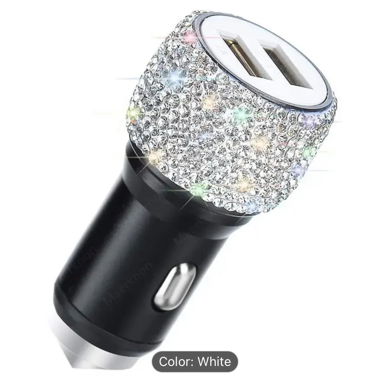 Crystal Encrusted Dual USB Car Fast Charger Luxury Diamond Bling Adapter Black, White, Baby Pink, Ruby Red Colors