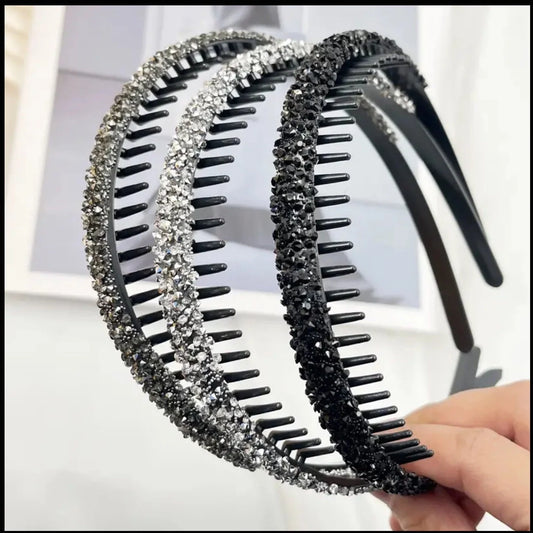 Set of 3 Bedazzled Crystal Encrusted Headbands Black, Grey, White Diamond Crystal Bling Hair Women’s Accessories