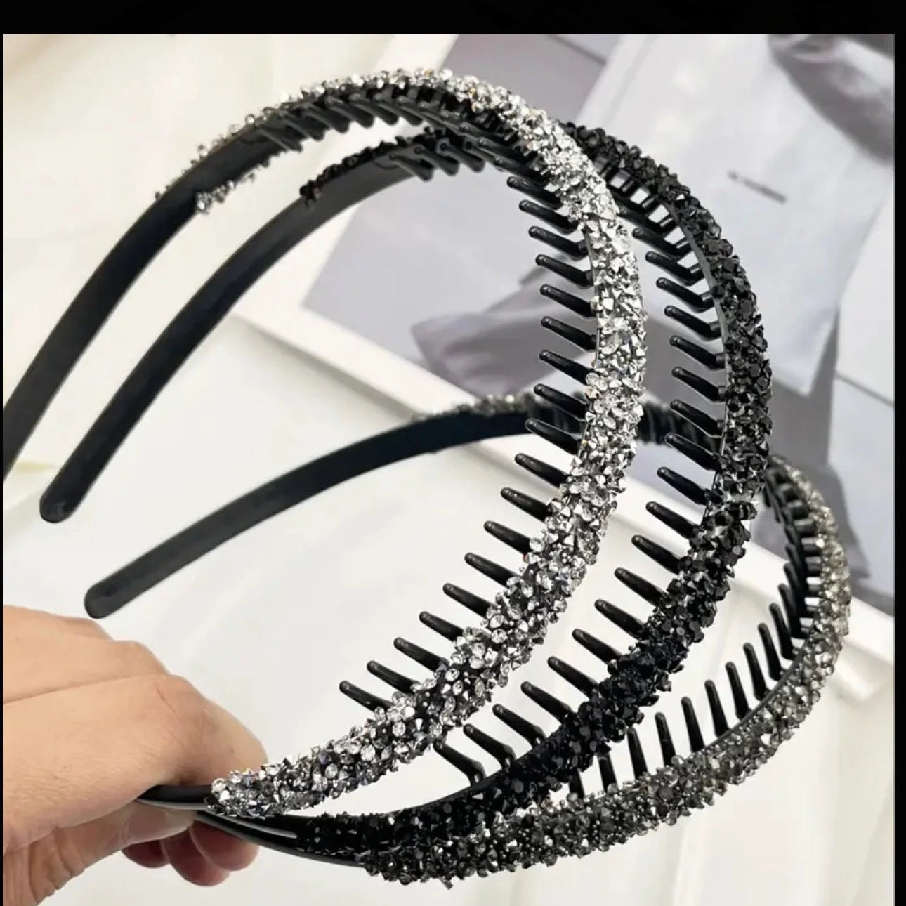 Set of 3 Bedazzled Crystal Encrusted Headbands Black, Grey, White Diamond Crystal Bling Hair Women’s Accessories