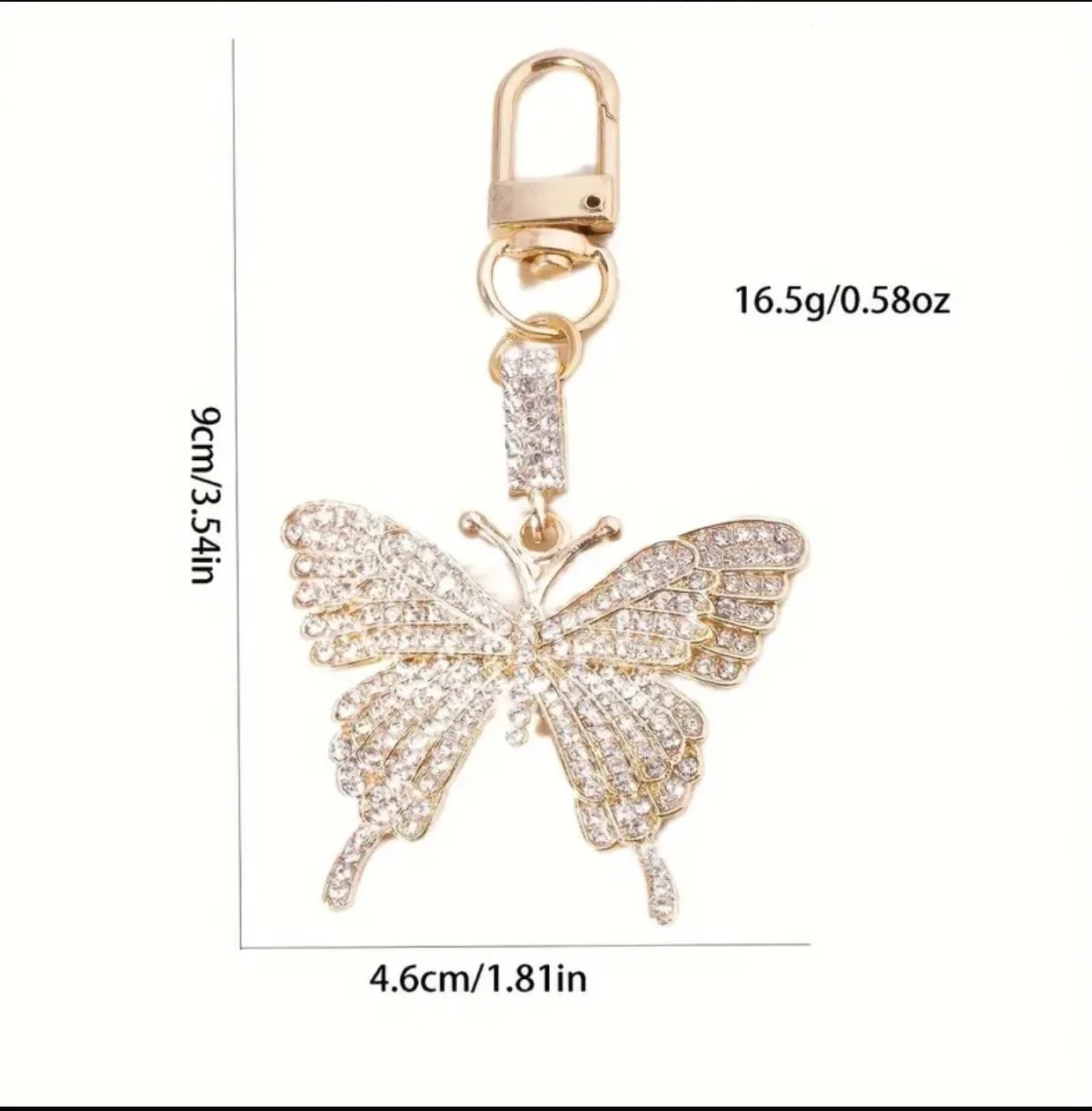 Crystal Encrusted Butterfly White Diamond Crystal Gold Metal Keychain Car Charm Pendant Animal Feminine Keyring Bling Gift Women’s Accessory