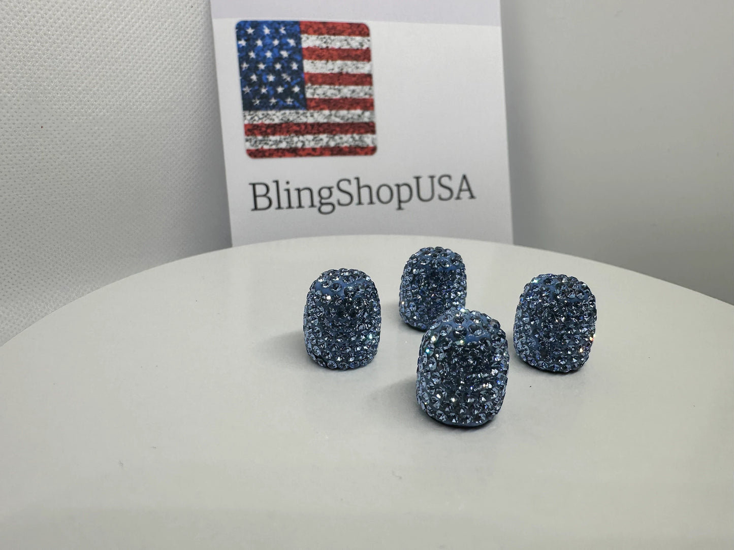 4x Tire Valve Caps Blue Light Sapphire Ultra Bling Diamond Luxury with Crystal Embellishment Universal Fit Car Bicycle Motorcycle Bike SUV