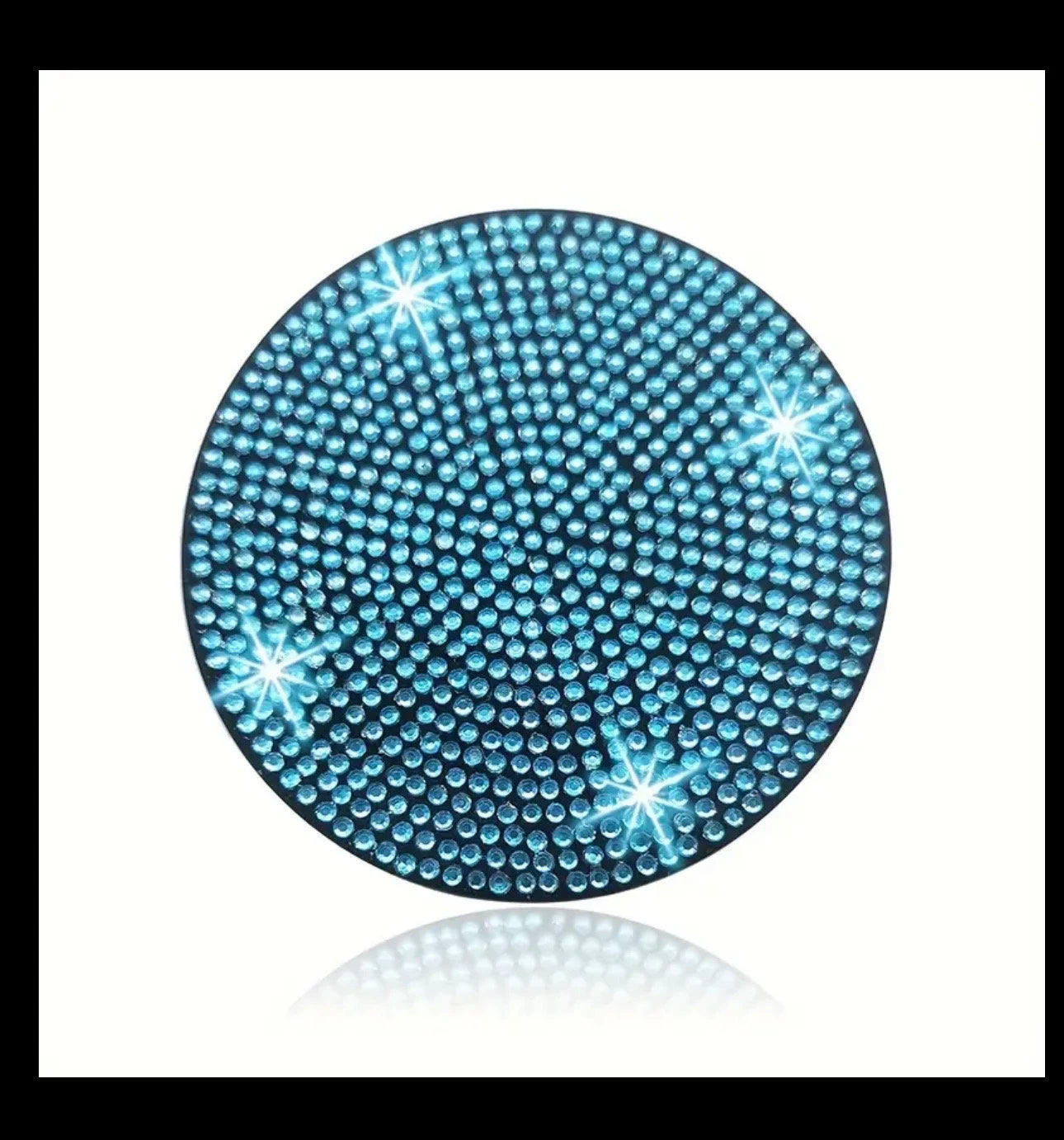 2 Aqua Blue Aquamarine Coasters Full Crystal Cup Holder Insert Ultra Bling Diamond Luxury Embellishment Round Car SUV Silicone Anti-Slip