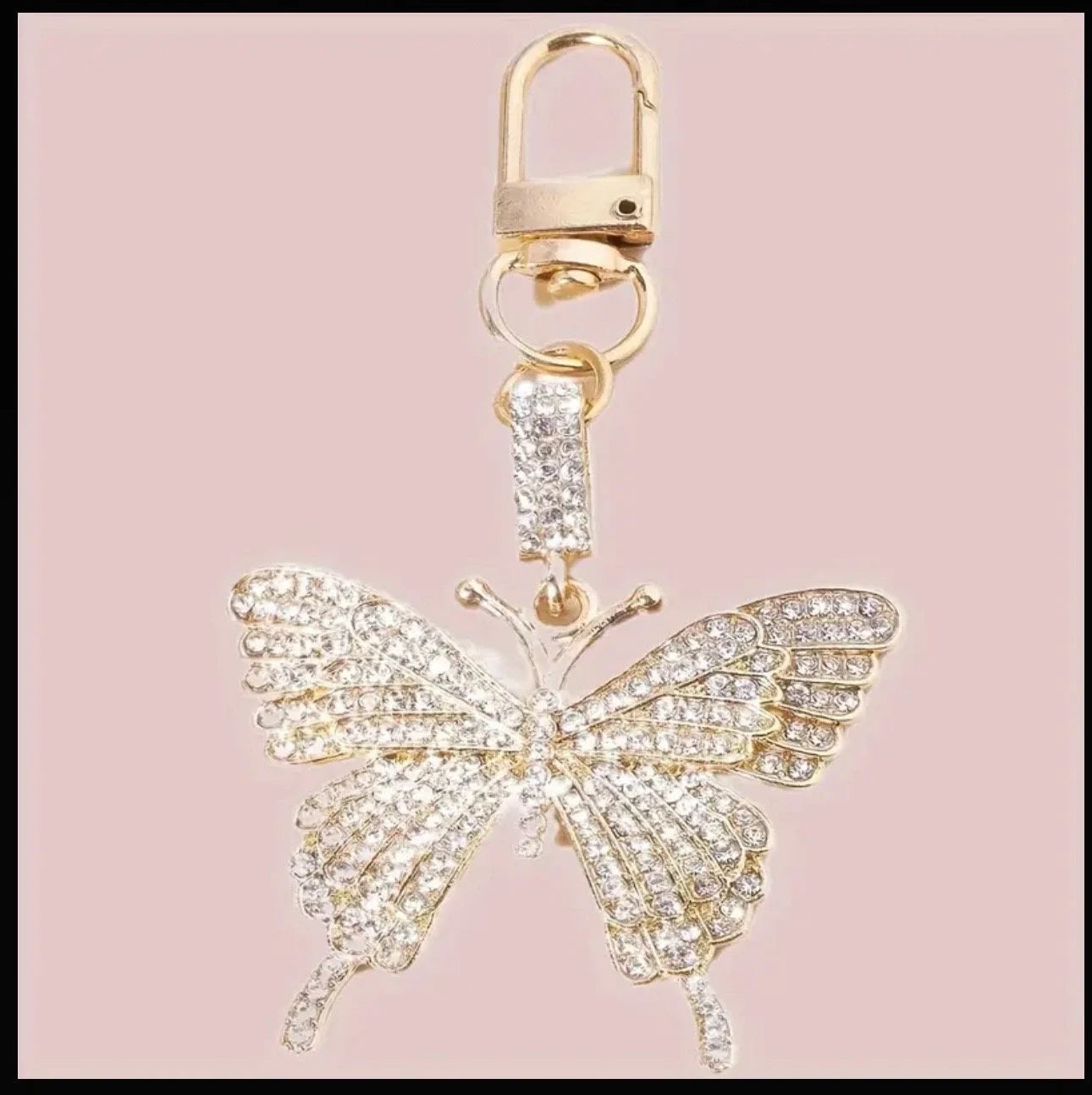 Crystal Encrusted Butterfly White Diamond Crystal Gold Metal Keychain Car Charm Pendant Animal Feminine Keyring Bling Gift Women’s Accessory