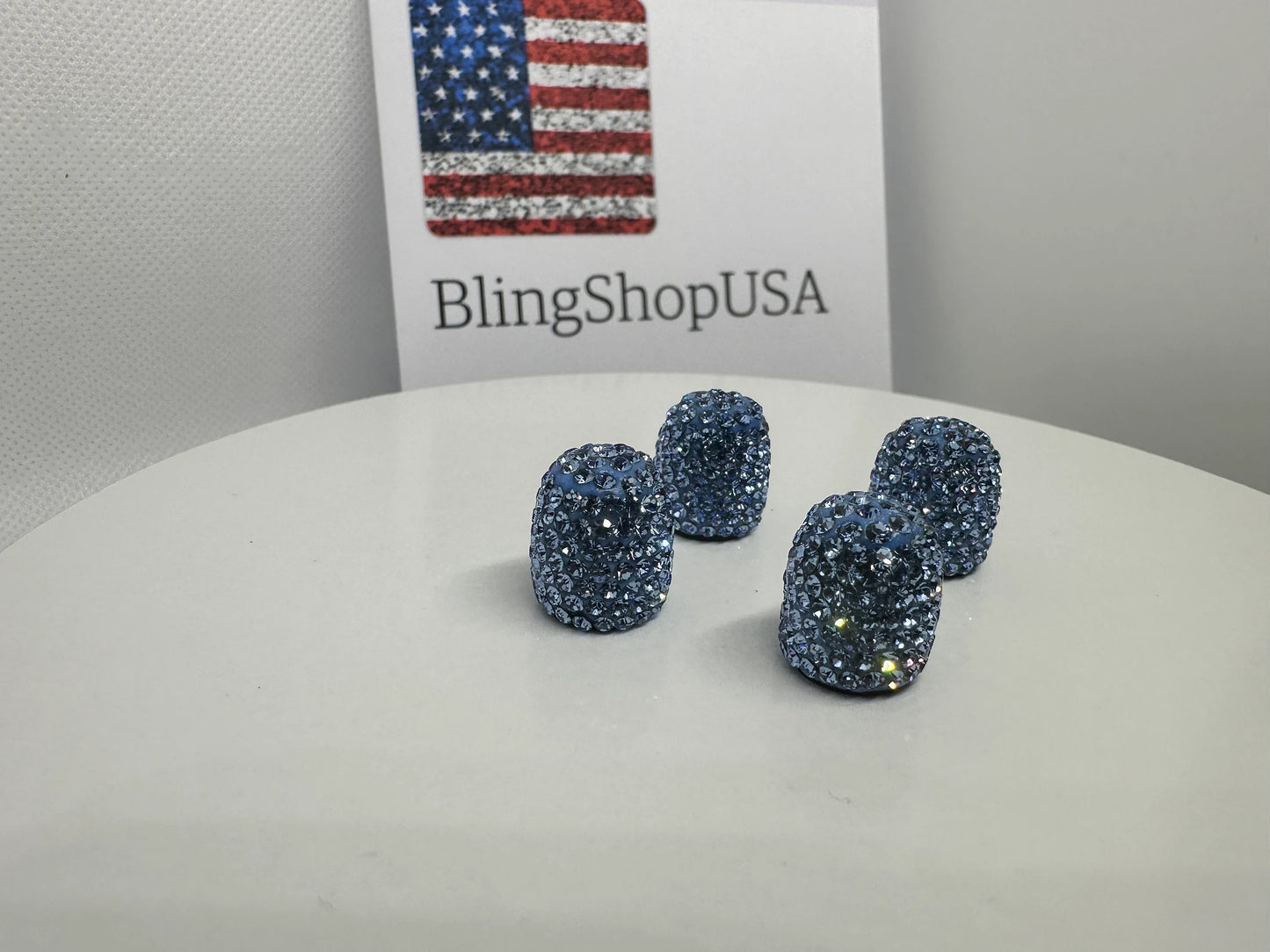 4x Tire Valve Caps Blue Light Sapphire Ultra Bling Diamond Luxury with Crystal Embellishment Universal Fit Car Bicycle Motorcycle Bike SUV